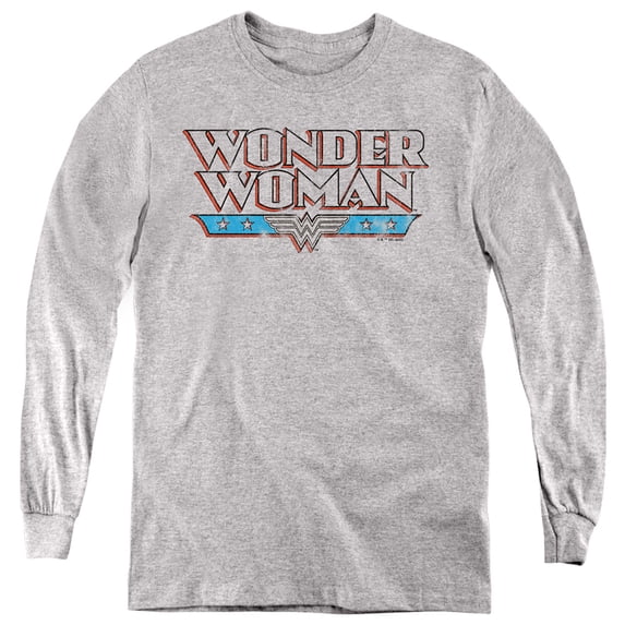 Wonder Woman Wonderwoman Retro 2 Kids Long Sleeve T Shirt (Large) for Youth Boys and Girls, Athletic Heather