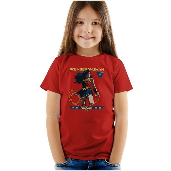 Wonder Woman Ww 80Th Stance Kids T Shirt (3) for Youth Toddler Boys and Girls, Red