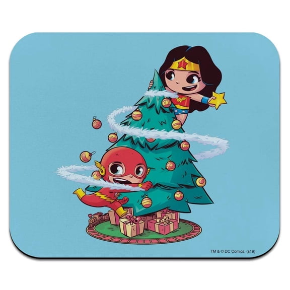 Wonder Woman and Flash Christmas Tree Low Profile Thin Mouse Pad Mousepad