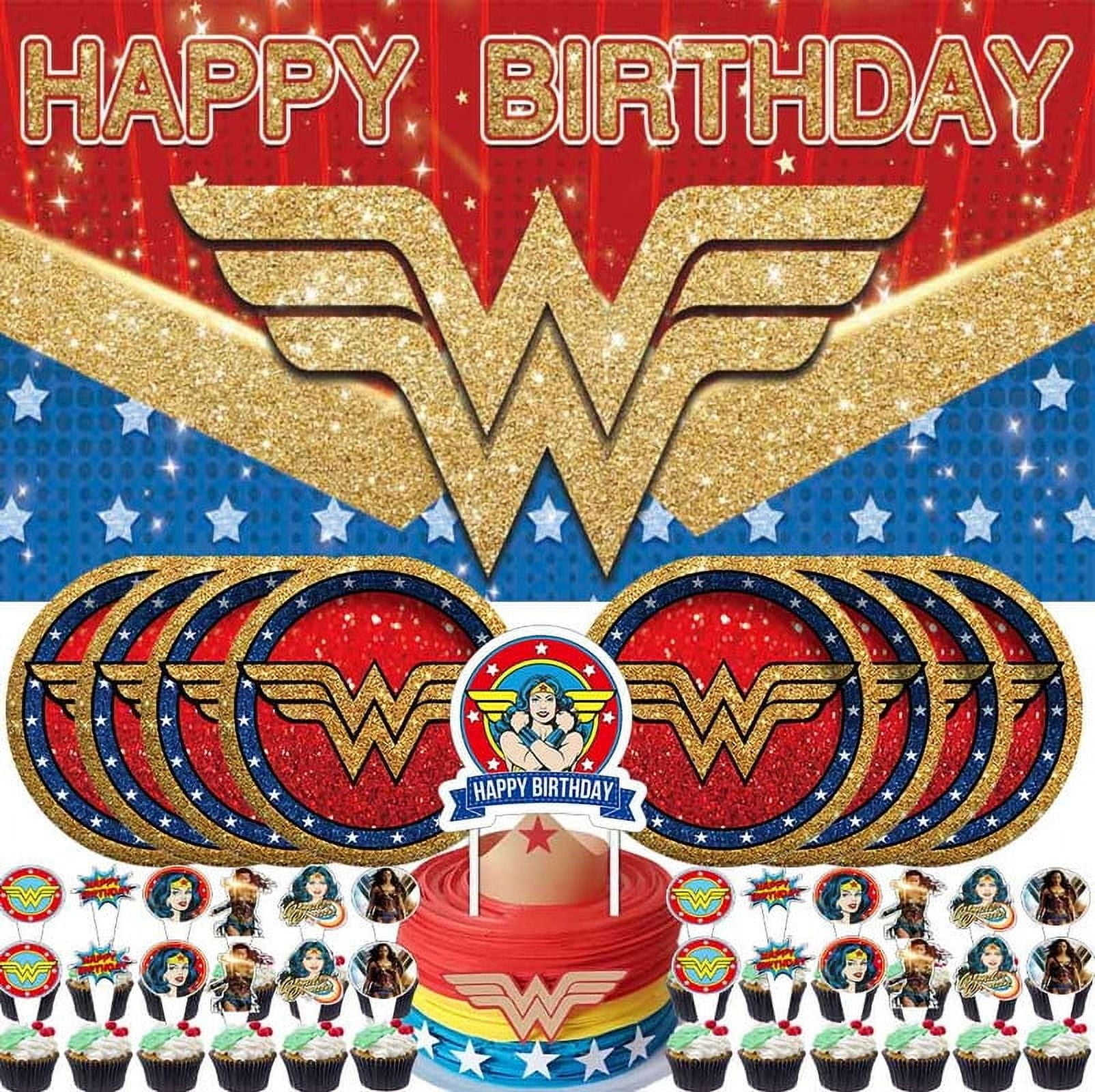 Wonder Woman for Party Supplies Birthday Decorations Plates Banner Kids Cake Toppers Set Decor