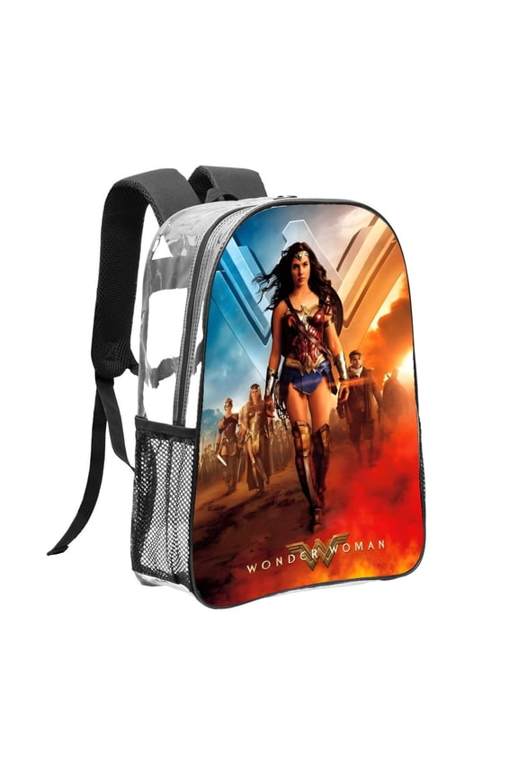 Wonder Woman-theme Clear Backpack Heavy Duty Transparent Bag See Through Bookbag for Work, Sport, College, Travel12.2X16.9"(31X43cm)