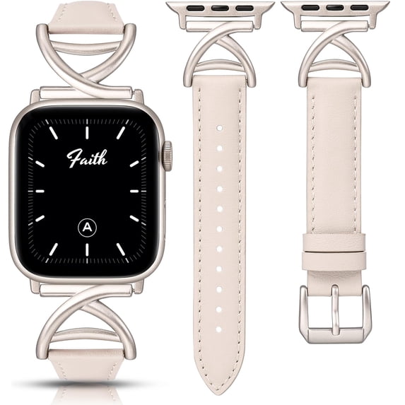 TOYOUTHS Slim Leather Compatible with Apple Watch Band for Women 38/40/41/42/44/45/46/49mm , Premium Leather Strap with A-Shape Metal Buckle for iWatch Series 10 9 8 7 6 5 4 3 2 1 SE Ultra 1/2
