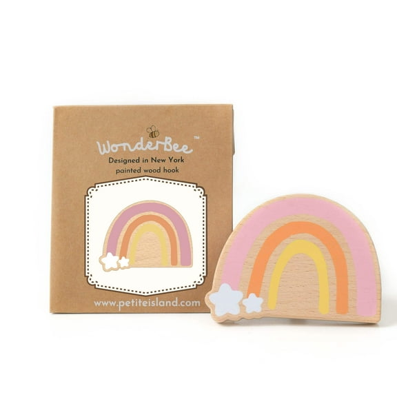 WonderBee Dusty Pink Rainbow Decorative Painted Wall Hook Ideal Decor for Child's Bedroom, Nursery for Girls & Boys Genuine Beech Wood, Easy to Install, Sturdy Metal Screw Included