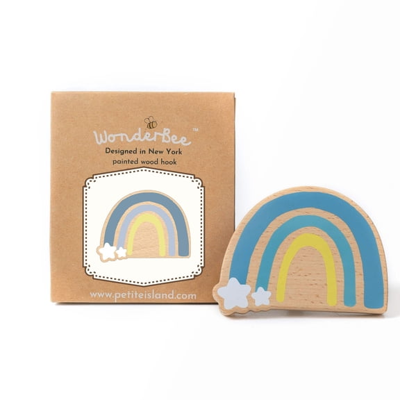WonderBee Pale Blue Rainbow Decorative Painted Wall Hook Ideal Decor for Child's Bedroom, Nursery for Girls & Boys Genuine Beech Wood, Easy to Install, Sturdy Metal Screw Included