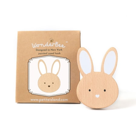 WonderBee Rabbit Decorative Painted Wall Hook Ideal Decor for Child's Bedroom, Nursery for Girls & Boys Genuine Beech Wood, Easy to Install, Sturdy Metal Screw Included