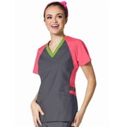 WonderFLEX by WonderWink Womens V-Neck Color Block Solid Scrub Top