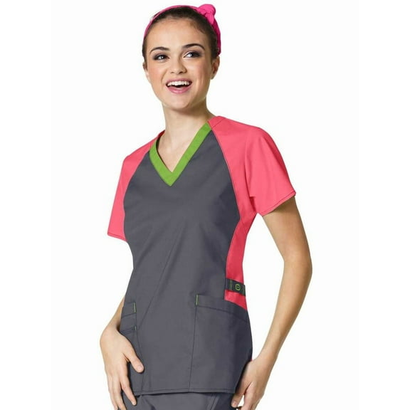 WonderFLEX by WonderWink Women's V-Neck Color Block Solid Scrub Top