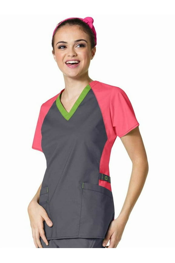 WonderFLEX by WonderWink Women's V-Neck Color Block Solid Scrub Top