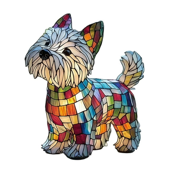WonderHive Westie Lamp,Westie Lamp Stained Glass,Dog Series Art Night Light,Stained Resin French Bulldog Tabletop,Pet Pug Dog Themed Led Table Light,Fun Gift For Dogs Lovers(Button Battery Model)