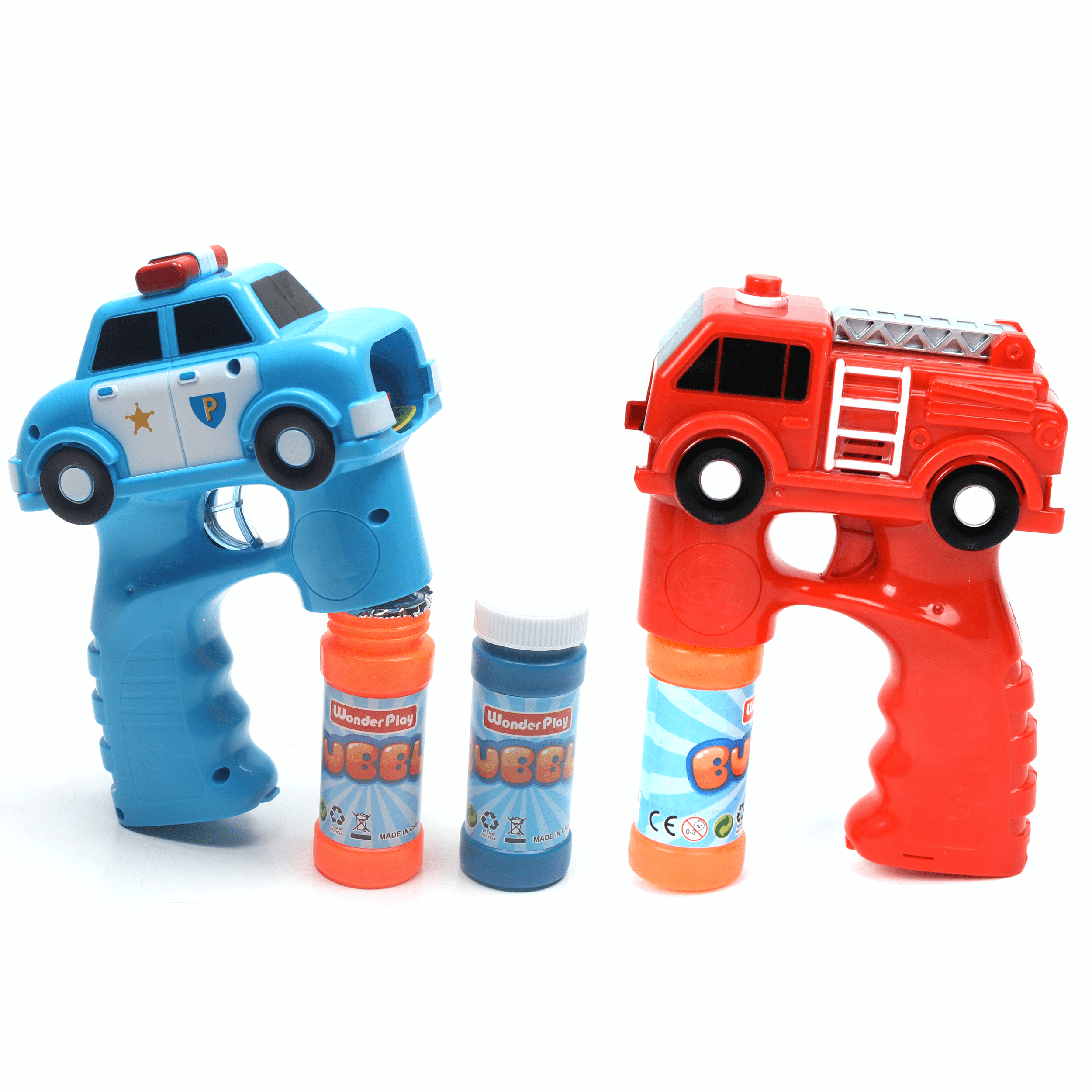WonderPlay Police Car and Fire Truck Bubble Blaster Combo Pack - Set of Two Blue & Red