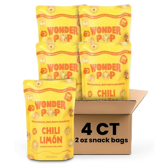 WonderPop Chili Limon Popped Water Lily Seeds, Low-Calorie Gluten-Free Superfood Snack, Nut-Free, 2.11 oz, 4-Pack