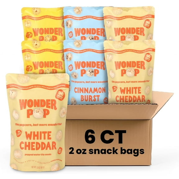 WonderPop Variety Pack Popped Water Lily Seeds, Low-Calorie Gluten-Free Superfood Snack, Nut-Free, 2.11 oz, 6-Pack