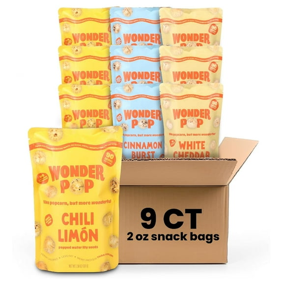 WonderPop Variety Pack Popped Water Lily Seeds, Low-Calorie Gluten-Free Superfood Snack, Nut-Free, 2.11 oz, 9-Pack