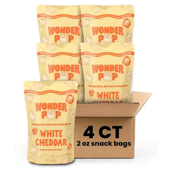 WonderPop White Cheddar Popped Water Lily Seeds, Low-Calorie Gluten-Free Superfood Snack, Nut-Free, 2.11 oz, 4-Pack