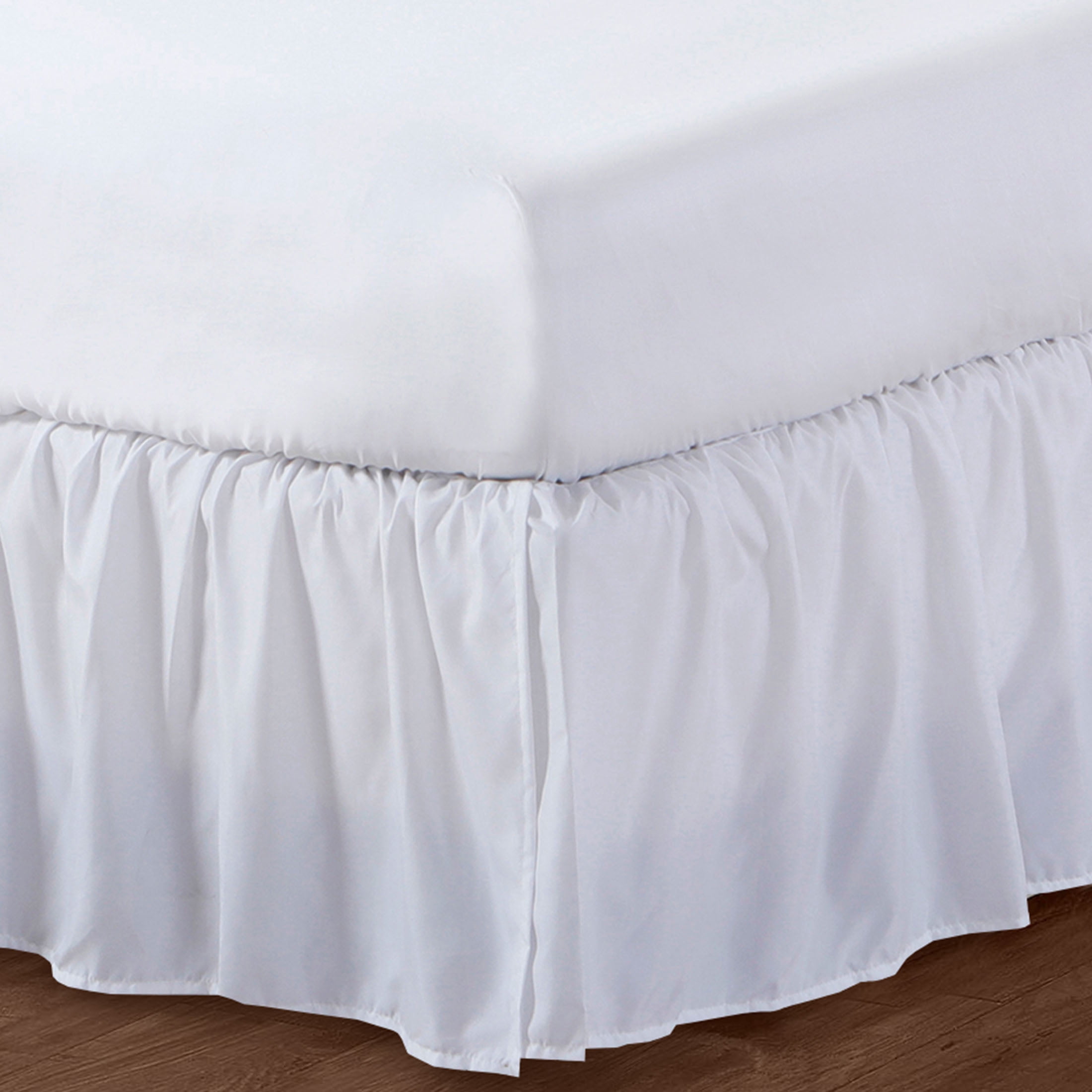 WonderSkirt Wraparound Ruffled 15 Microfiber Bedskirt, White, King 