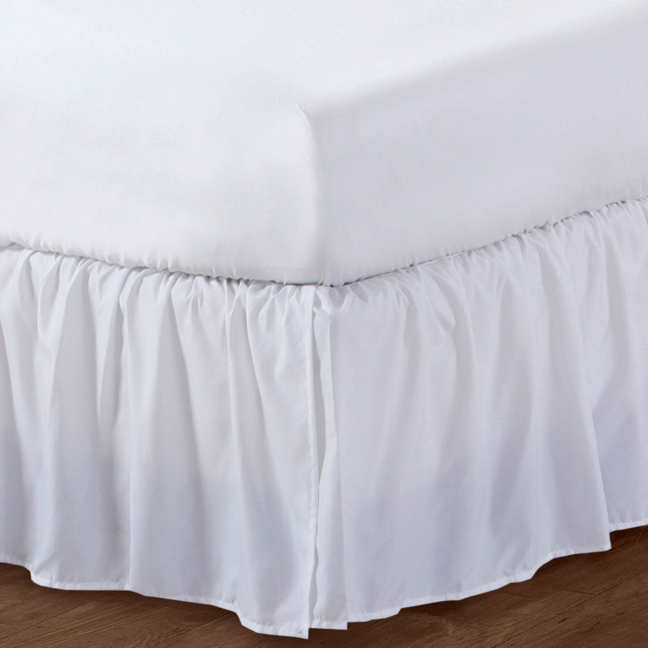WonderSkirt Wraparound Ruffled 15" Microfiber Bedskirt, White, Queen