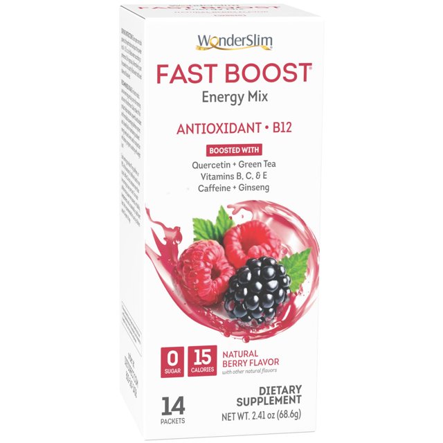WonderSlim FAST BOOST Energy Drink Mix with B12, Berry, Multivitamins