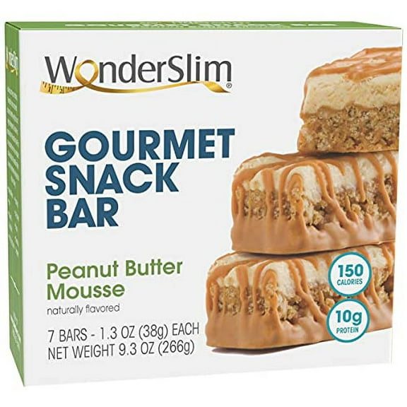 WonderSlim Gourmet Protein Snack Bar, Peanut Butter Mousse, 150 Calories, 10g Protein (7ct)
