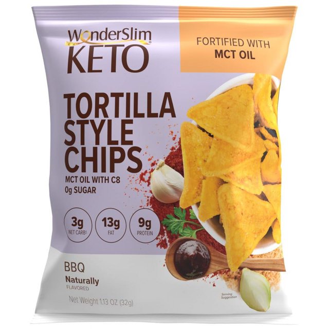 WonderSlim KETO Tortilla Chips STF9 with MCT Oil, BBQ, 3g Net Carbs