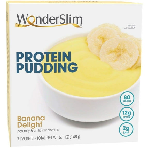 WonderSlim Low-Carb High Protein Instant Diet Pudding Mix - Banana Delight (7 servings/box) - Low Carb, Low Calorie, Low Fat