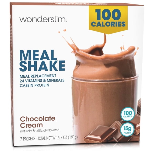 WonderSlim Meal Replacement Shake, Chocolate Cream, 15g Protein, 24 Vitamins & Minerals (7ct)