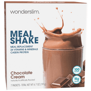 WonderSlim Meal Replacement Shake, Chocolate Cream, 15g Protein, 24 Vitamins & Minerals (7ct)