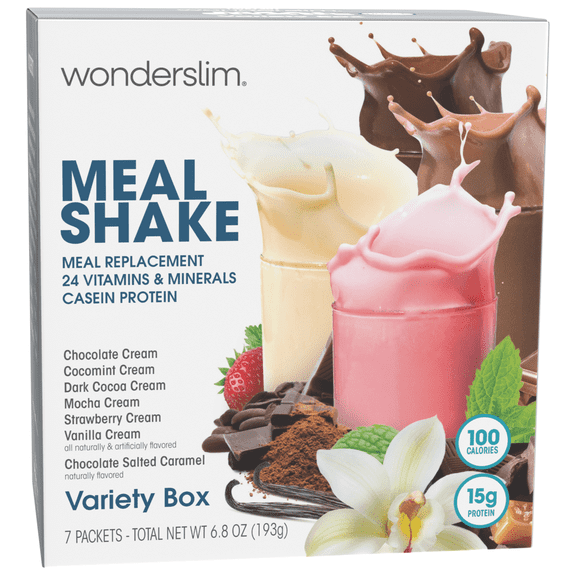 WonderSlim Meal Replacement Shake, Variety Pack, 15g Protein, 24 Vitamins & Minerals (7ct)