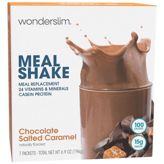 Wonderslim Meal Replacement Shake, Chocolate Salted Caramel, 15g Protein, 24 Vitamins & Minerals (7ct)