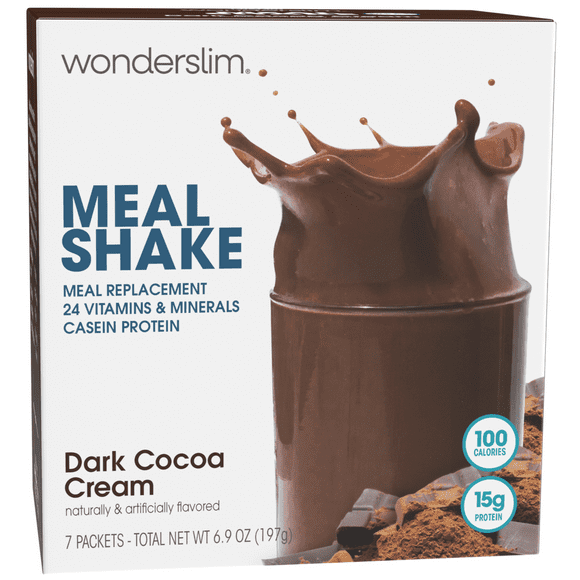 Wonderslim Meal Replacement Shake, Dark Cocoa Cream, 15g Protein, 24 Vitamins & Minerals (7ct)