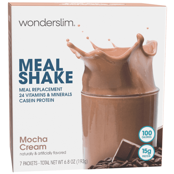 Wonderslim Meal Replacement Shake, Mocha Cream, 15g Protein, 24 Vitamins & Minerals (7ct)