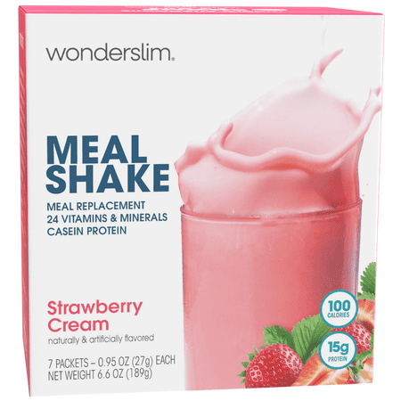 Wonderslim Meal Replacement Shake, Strawberry Cream, 15g Protein, 24 Vitamins & Minerals (7ct)