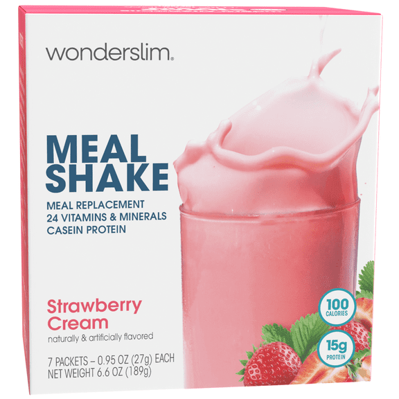 Wonderslim Meal Replacement Shake, Strawberry Cream, 15g Protein, 24 Vitamins & Minerals (7ct)