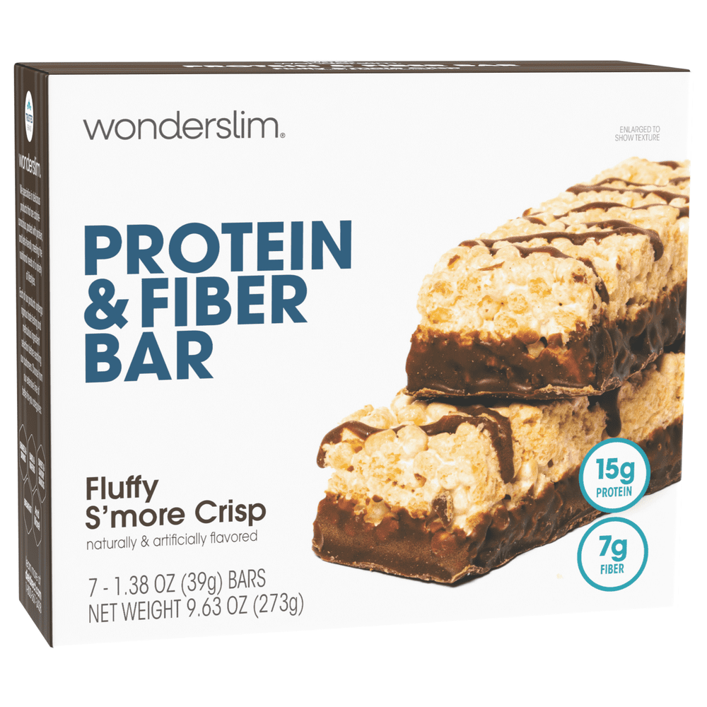 WonderSlim Protein & Fiber Bar, Fluffy S'more Crisp, Gluten Free, Keto Friendly & Low Carb (7ct)