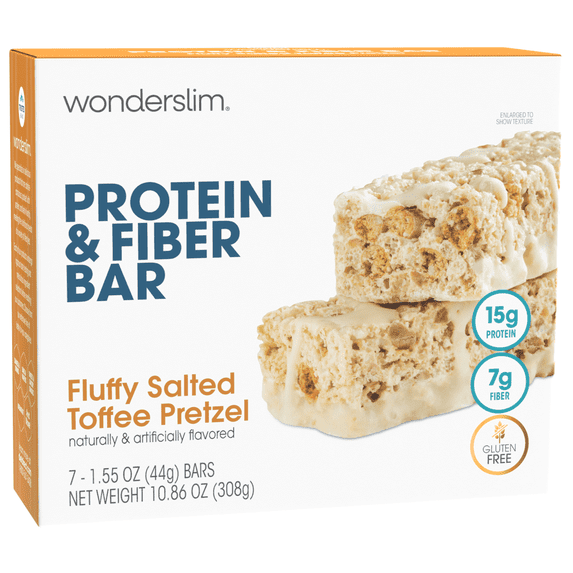 WonderSlim Protein & Fiber Bar, Salted Toffee Pretzel, 15g Protein, 7g Fiber, Gluten Free (7ct)