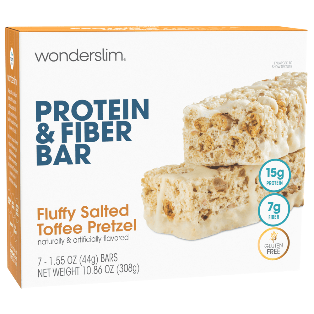 WonderSlim Protein & Fiber Bar, Salted Toffee Pretzel, 15g Protein, 7g Fiber, Gluten Free (7ct)
