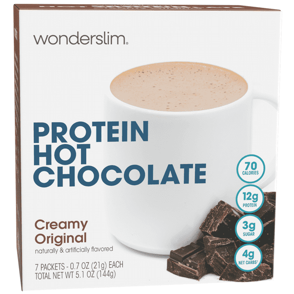 Wonderslim Protein Hot Chocolate, Hot Cocoa, Low Sugar, Low Carb, Keto Friendly & Gluten Free (7ct)