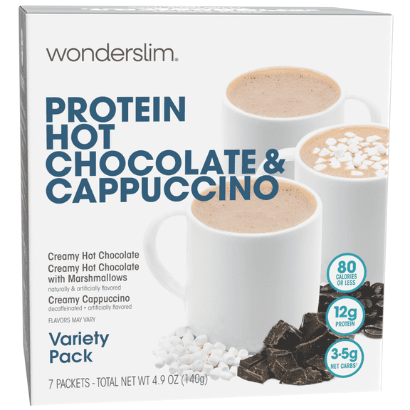 Wonderslim Protein Hot Drink, Variety Pack, Low Sugar, Low Carb, Keto Friendly & Gluten Free (7ct)