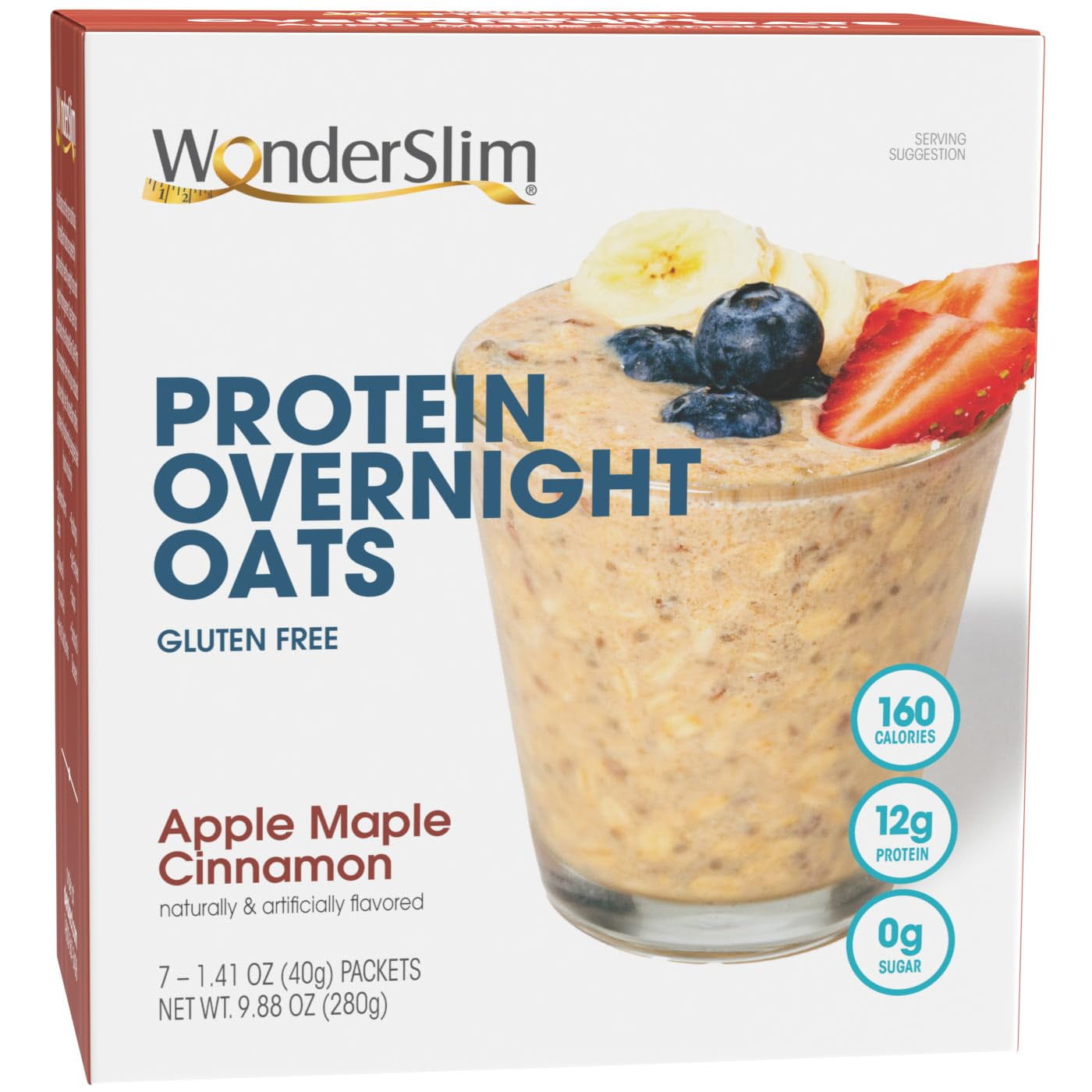 WonderSlim Protein Overnight Oats, Apple Maple Cinnamon, 5g Fiber, Sugar & Gluten Free (7ct) es104