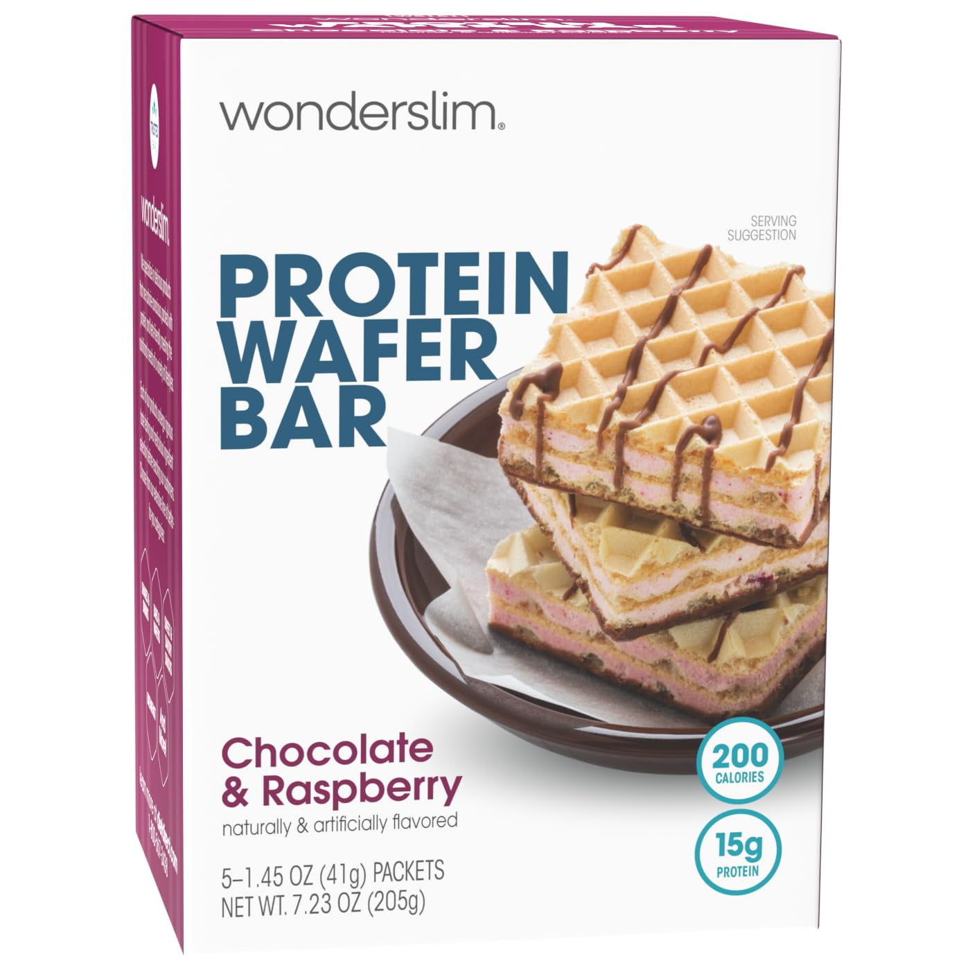 WonderSlim Protein Wafer Snack AKF18 Bar, Raspberry, 200 Calories, 15g Protein, 0mg Cholesterol (5ct)