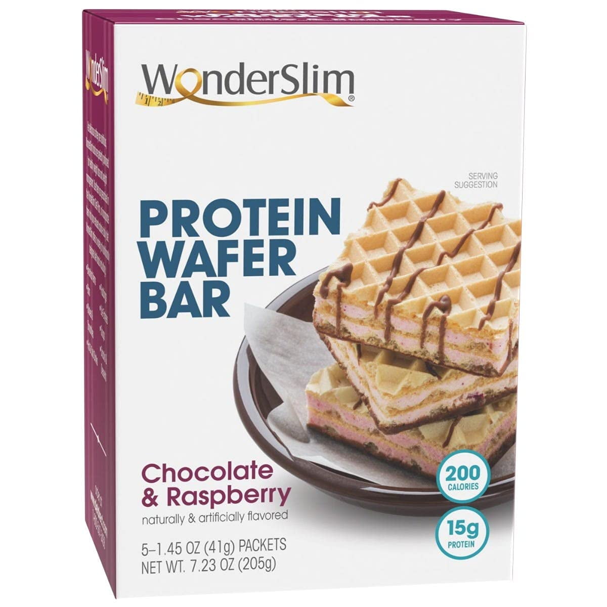 WonderSlim Protein Wafer Snack HMF23 Bar, Raspberry, 200 Calories, 15g Protein, 0mg Cholesterol (5ct)