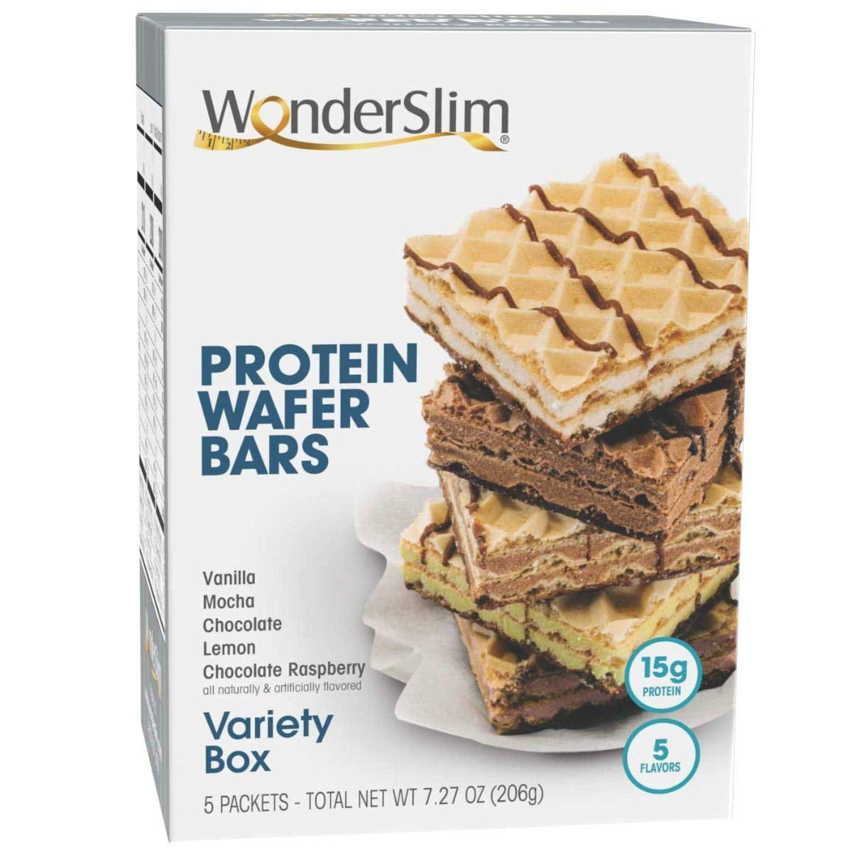 WonderSlim Protein Wafer TWE5Snack Bar, Variety Pack, 15g Protein, 5 Flavors, 0mg Cholesterol (5ct)