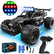 WonderStone 1:16 RC Cars, Alloy Remote Control Truck with LED Headlight and 2 Rechargeable Batteries, High Speed Adjustable 2.4 GHz Monster Trucks for Boys Kids Adult Gifts 3-12, Black