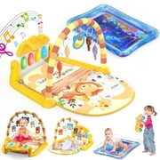 WonderStone 2 in 1 Baby Gym Playmat, Tummy Time Water Mat with 5 Infant Sensory Toys & Play Piano, Boys and Girls Newborn Gift 0-12 Month (Blue)