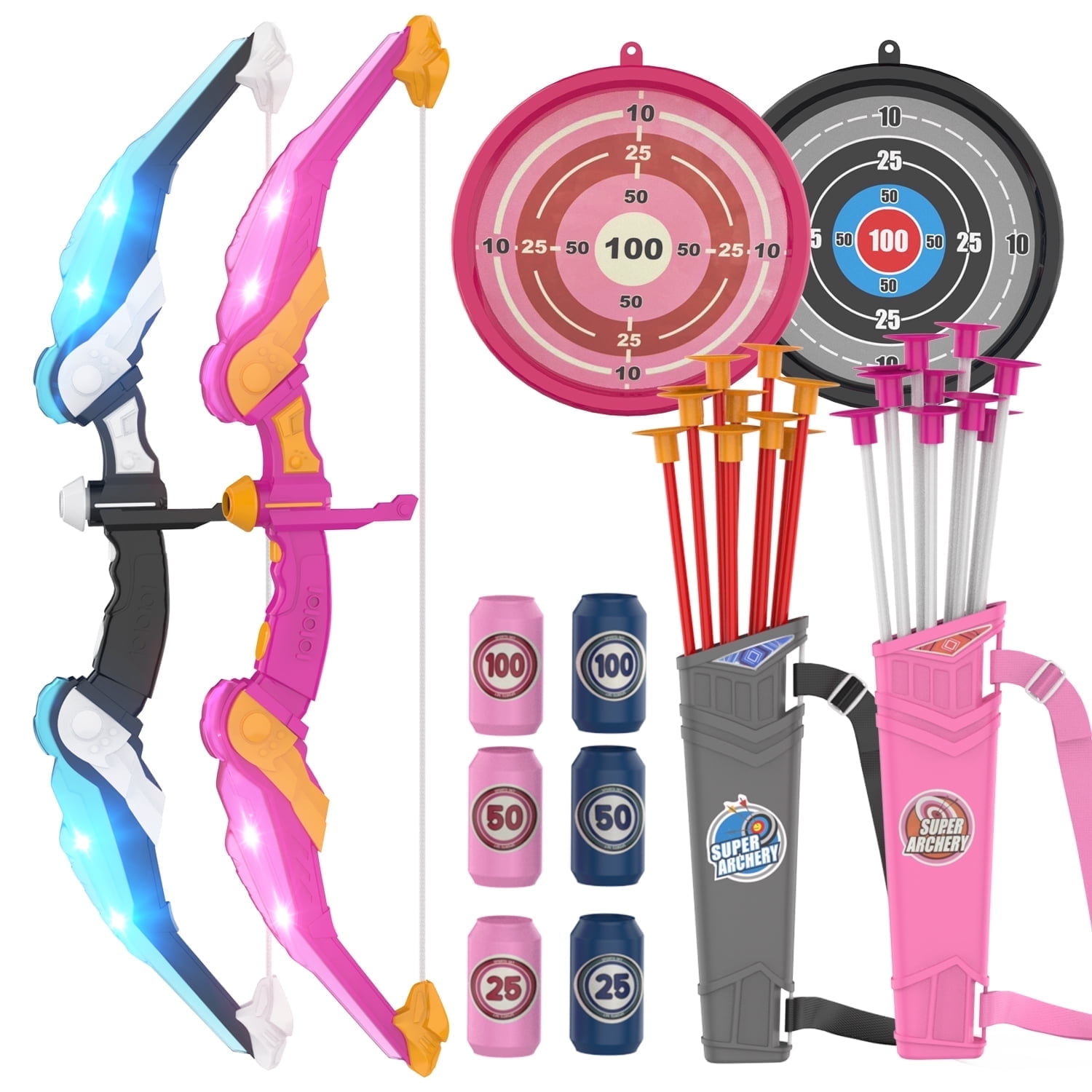 WonderStone Kids Archery Set, LED Bow and Arrow, 20 Suction Cup