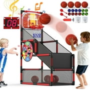 WonderStone 2-in-1 Arcade Basketball Game with Electronic Scoreboard, LED Lights & Music, Includes 4 Basketballs & 12 Sticky Balls, Indoor Outdoor Sports Toy Gift for Kids & Teens，Blue