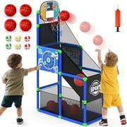 WonderStone 2-in-1 Arcade Basketball Game with Electronic Scoreboard, LED Lights & Music, Includes 4 Basketballs & 12 Sticky Balls, Indoor Outdoor Sports Toy Gift for Kids & Teens，Blue
