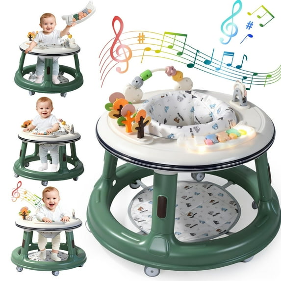 WonderStone 3 in 1 Baby Walker, Push Walker with 360° Swivel Seat, Music & Light Toys, Baby Bouncer, Baby Activity Center for Boy Girl 6-18 Months (Green)