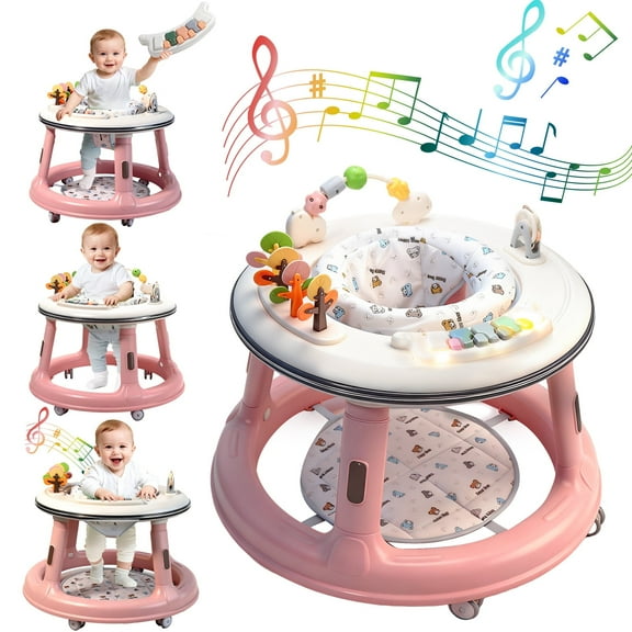 WonderStone 3 in 1 Baby Walker, Push Walker with 360° Swivel Seat, Music & Light Toys, Baby Bouncer, Baby Activity Center for Boy Girl 6-18 Months (Pink)