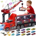 thumbnail image 1 of WonderStone 3-in-1 Large Fire Truck Toy with Lights & Sounds, 12 Containers and 12 Die-Cast Cars, 6 Dinosaur Toys, Crane Truck Toy for Boys Toddlers Ages 3-5, 1 of 10