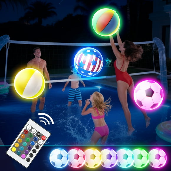 WonderStone 4PCS Light-Up Beach Balls, 16" LED Inflatable Balls with Remote Control, Perfect for Kids, Pool Parties, Summer Fun, and Beach or Pool Decorations